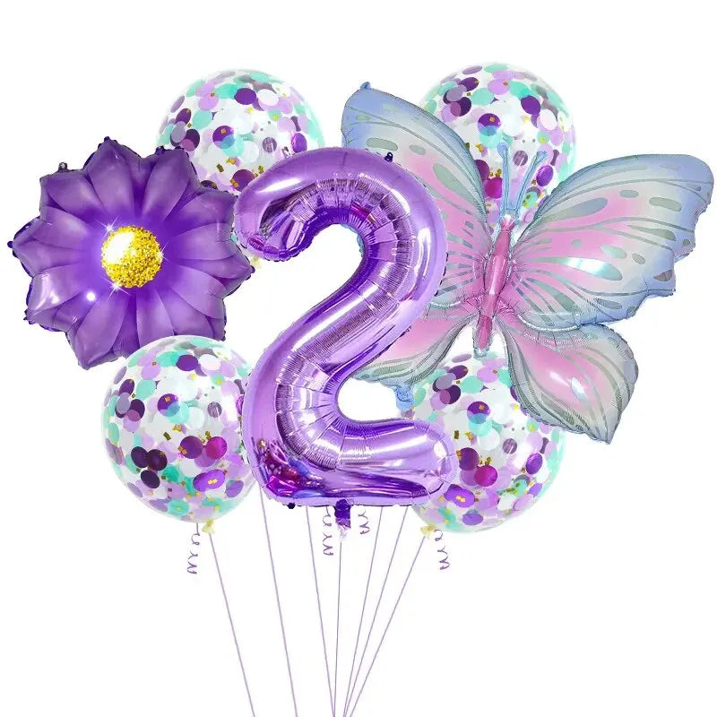 Juego de 9 globos de aluminio con forma de mariposa, con forma de bola y números, para decorar fiestas de cumpleaños, bodas y baby shower 