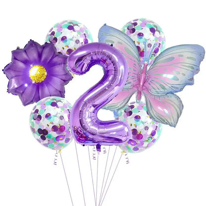 9Pc Butterfly Foil Balloons Set Número Bola Aniversário Casamento Chá de Bebê Festa Decorações 