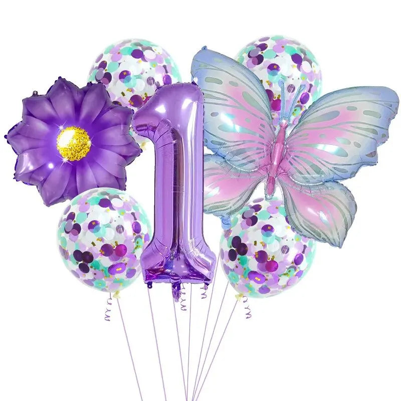 9Pc Butterfly Foil Balloons Set Número Bola Aniversário Casamento Chá de Bebê Festa Decorações 