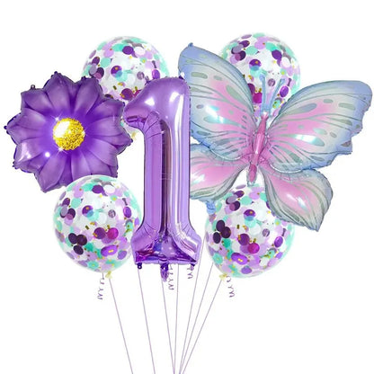 9Pc Butterfly Foil Balloons Set Número Bola Aniversário Casamento Chá de Bebê Festa Decorações 