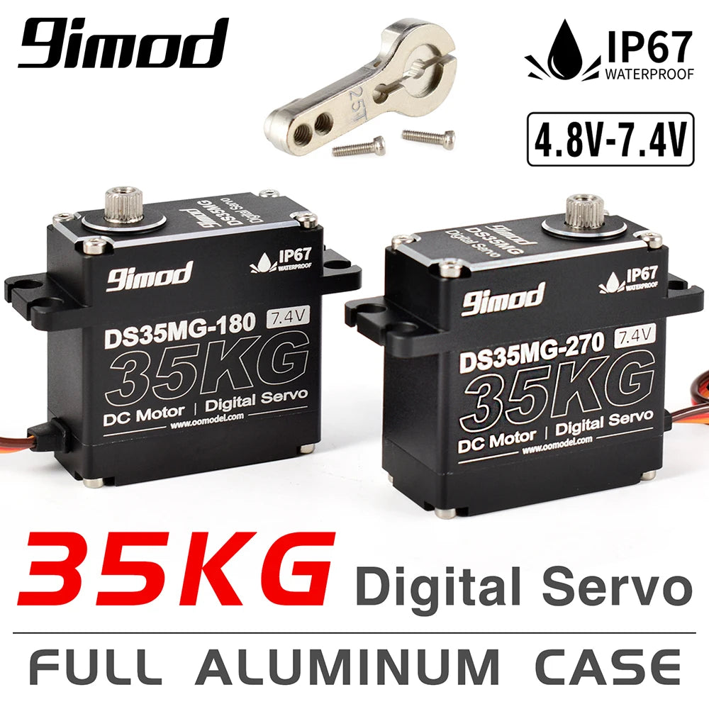 9imod DS35MG 35kg Servo à prova d'água 180°/270° Caixa de alumínio completa Engrenagem de aço inoxidável Alto torque para carro RC 1/8 1/10 