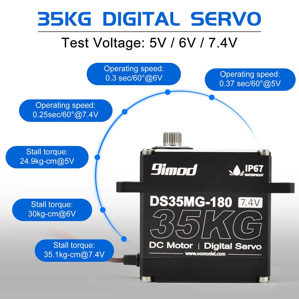 9imod DS35MG 35kg Servo à prova d'água 180°/270° Caixa de alumínio completa Engrenagem de aço inoxidável Alto torque para carro RC 1/8 1/10 