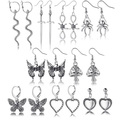 9pairs Set Of Ladies Earrings Retro Halloween Popular Alloy Creative Butterfly Peach Heart Mushroom Snake Spider Pendant Earring Leedoar