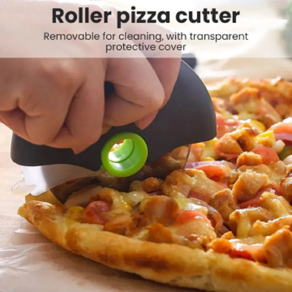 A new type of pizza knife with a protective hand cover, detachable drum protective hand cutter, stainless steel pastry cutter Leedoar