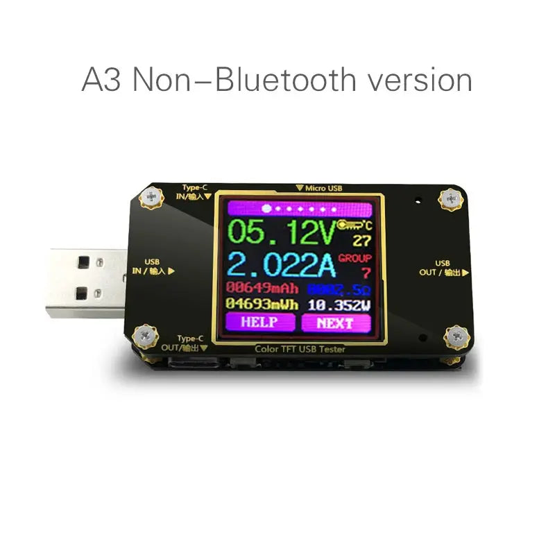 A3 Power Meter Tester Type-C Current and Voltage Monitor USB Safety Tester PD Battery Capacity Digital Color LCD Display Meter