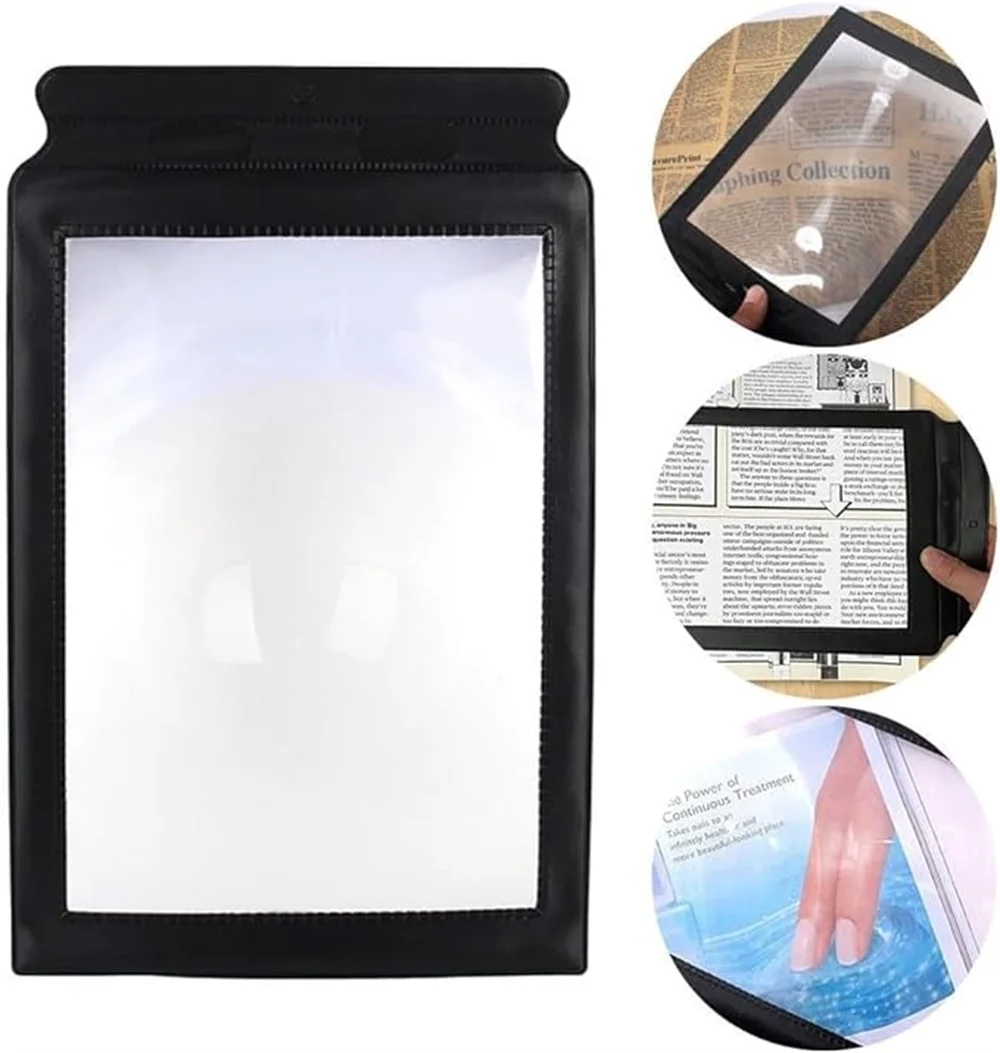 A4 Full Page Size Portable Black Frame Ultra Thin Magnifying Glass Bookmark Magnifying Lens for Reading Books