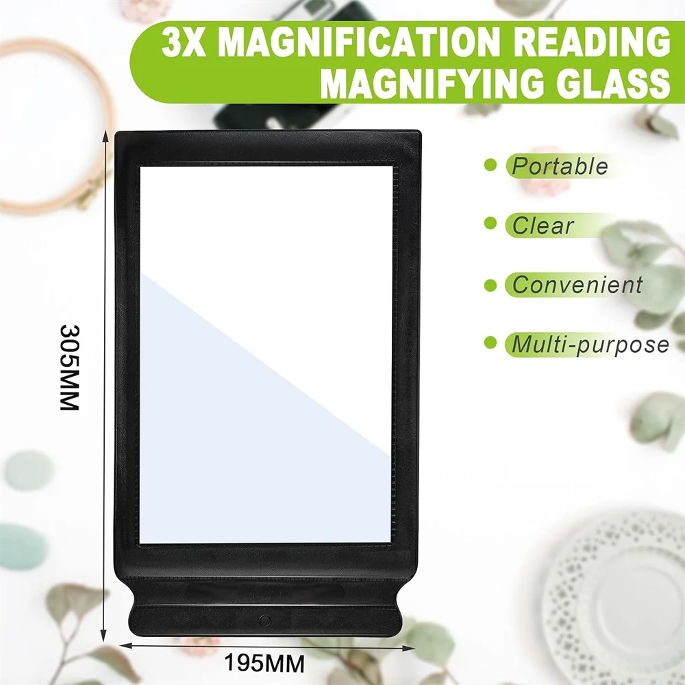 A4 Full Page Size Portable Black Frame Ultra Thin Magnifying Glass Bookmark Magnifying Lens for Reading Books