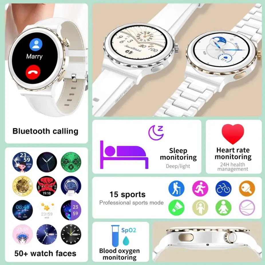 Ladies Smart Watch Ceramic Case NFC Access Control Bluetooth Call Music Play Multi Watchface Variety of Straps for Fashion Women Leedoar