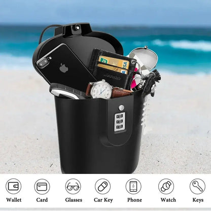 Portable Retractable Safe Box WIth 3 Combination Locks Hand-held Outdoor Waterproof Hangable Large Space Beach Storage Safebox Leedoar