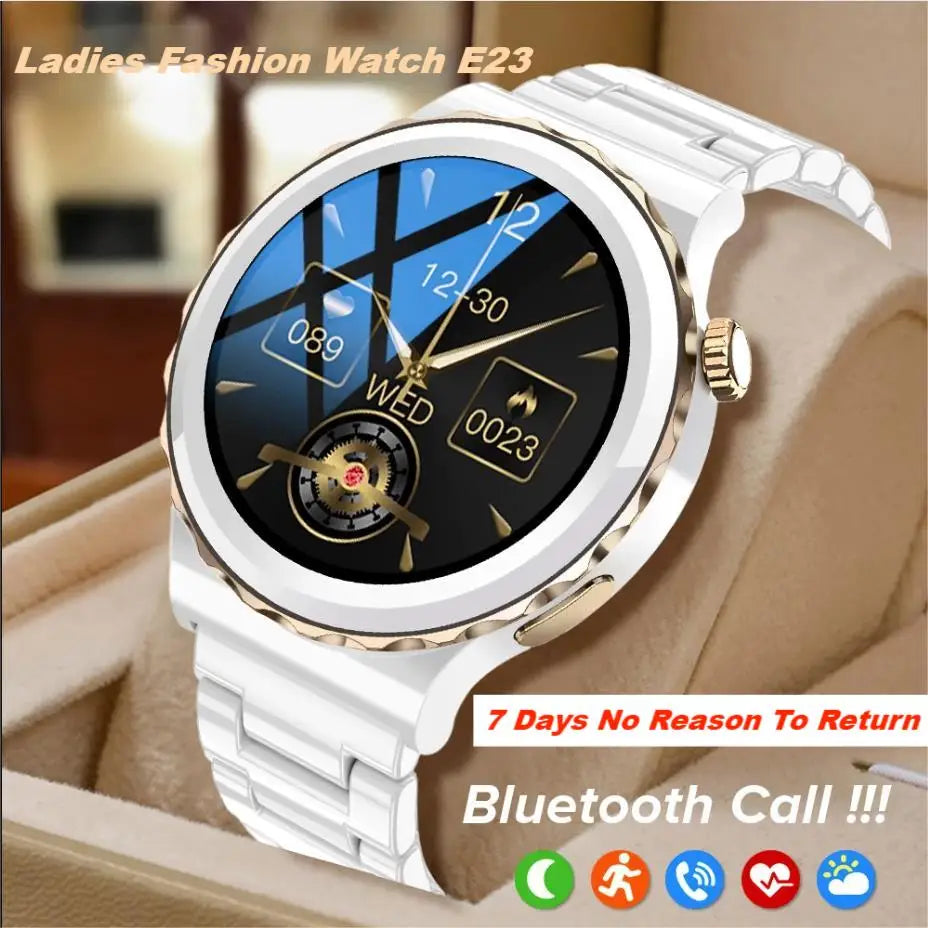 Ladies Smart Watch Ceramic Case NFC Access Control Bluetooth Call Music Play Multi Watchface Variety of Straps for Fashion Women Leedoar