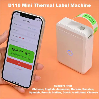 Impresora de etiquetas térmica portátil D110, fácil de usar, inalámbrica, Bluetooth, dispositivo de marcado personalizado inteligente para el hogar, la oficina, el almacén, etc. 