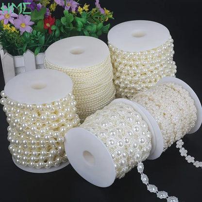 ABS Imitation Ivory Pearl Bead Chain Line Cord Thread Trim for DIY Wedding Party Decoration & Jewelry Findings Craft Accessories Leedoar