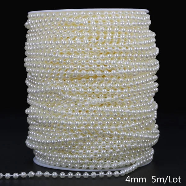 ABS Imitation Ivory Pearl Bead Chain Line Cord Thread Trim for DIY Wedding Party Decoration & Jewelry Findings Craft Accessories Leedoar