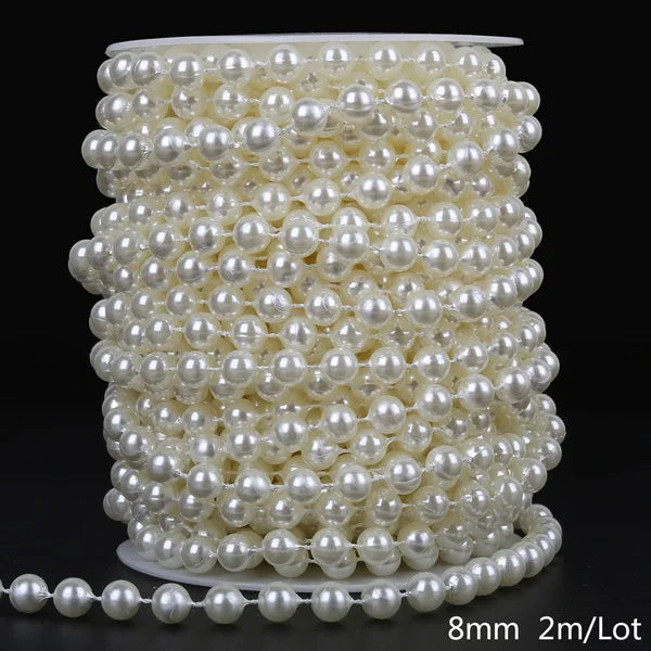 ABS Imitation Ivory Pearl Bead Chain Line Cord Thread Trim for DIY Wedding Party Decoration & Jewelry Findings Craft Accessories Leedoar