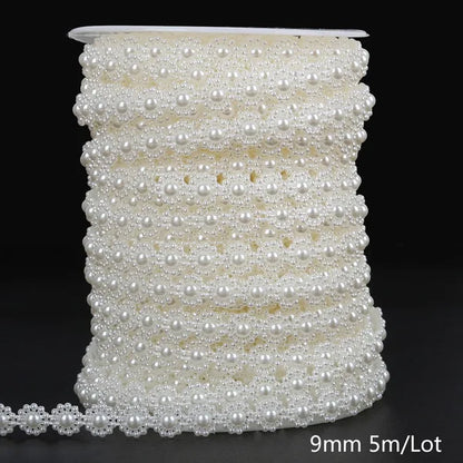 ABS Imitation Ivory Pearl Bead Chain Line Cord Thread Trim for DIY Wedding Party Decoration & Jewelry Findings Craft Accessories Leedoar