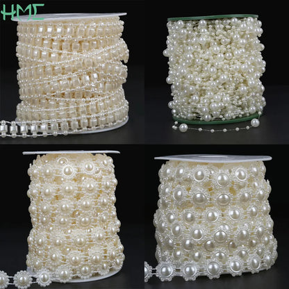 ABS Imitation Ivory Pearl Bead Chain Line Cord Thread Trim for DIY Wedding Party Decoration & Jewelry Findings Craft Accessories Leedoar