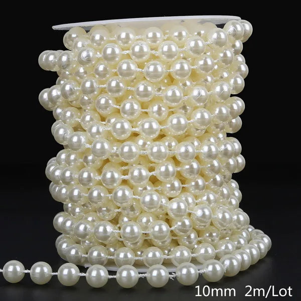 ABS Imitation Ivory Pearl Bead Chain Line Cord Thread Trim for DIY Wedding Party Decoration & Jewelry Findings Craft Accessories Leedoar