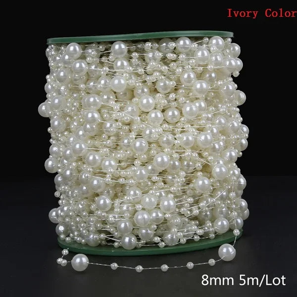ABS Imitation Ivory Pearl Bead Chain Line Cord Thread Trim for DIY Wedding Party Decoration & Jewelry Findings Craft Accessories Leedoar