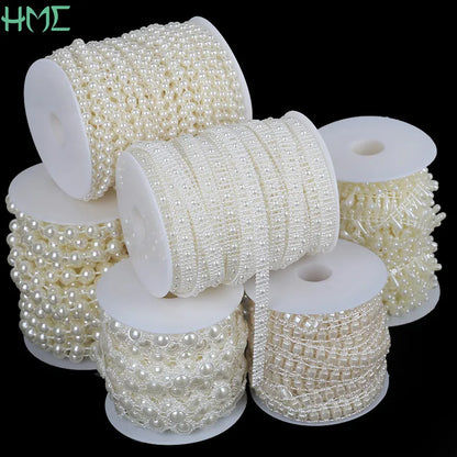 ABS Imitation Ivory Pearl Bead Chain Line Cord Thread Trim for DIY Wedding Party Decoration & Jewelry Findings Craft Accessories Leedoar