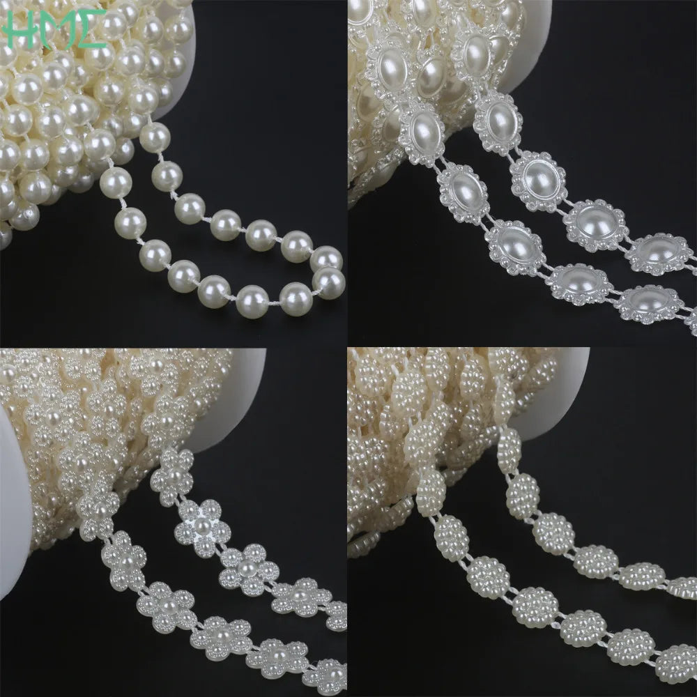 ABS Imitation Ivory Pearl Bead Chain Line Cord Thread Trim for DIY Wedding Party Decoration & Jewelry Findings Craft Accessories Leedoar