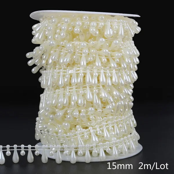 ABS Imitation Ivory Pearl Bead Chain Line Cord Thread Trim for DIY Wedding Party Decoration & Jewelry Findings Craft Accessories Leedoar