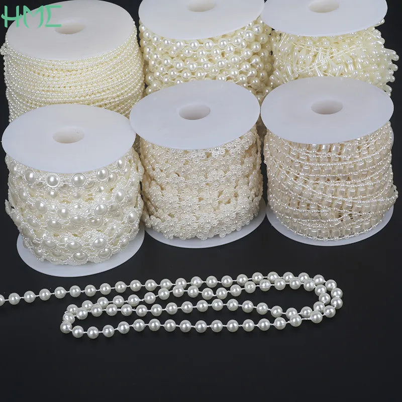 ABS Imitation Ivory Pearl Bead Chain Line Cord Thread Trim for DIY Wedding Party Decoration & Jewelry Findings Craft Accessories Leedoar