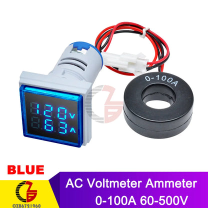 AC 0-100A 60-500V DC 6-100V Square/Round LED Digital Voltmeter Ammeter  Voltage Current Meter Volt Amp Tester Detector