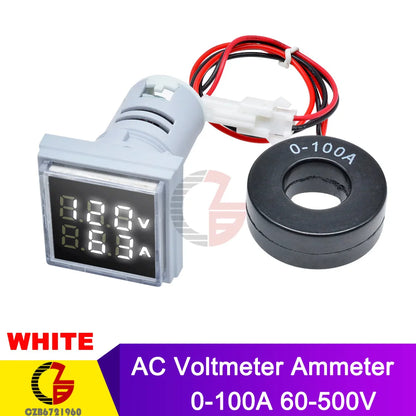 AC 0-100A 60-500V DC 6-100V Square/Round LED Digital Voltmeter Ammeter  Voltage Current Meter Volt Amp Tester Detector