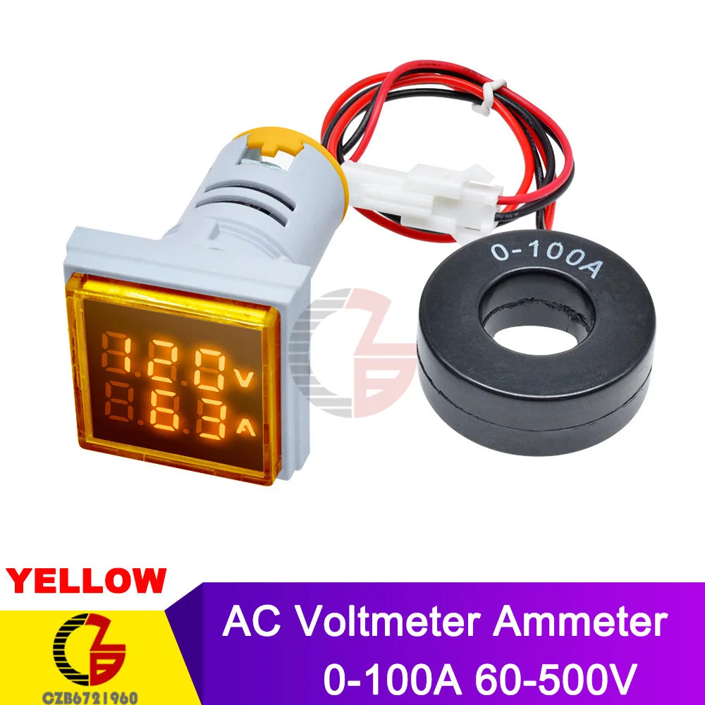 AC 0-100A 60-500V DC 6-100V Square/Round LED Digital Voltmeter Ammeter  Voltage Current Meter Volt Amp Tester Detector