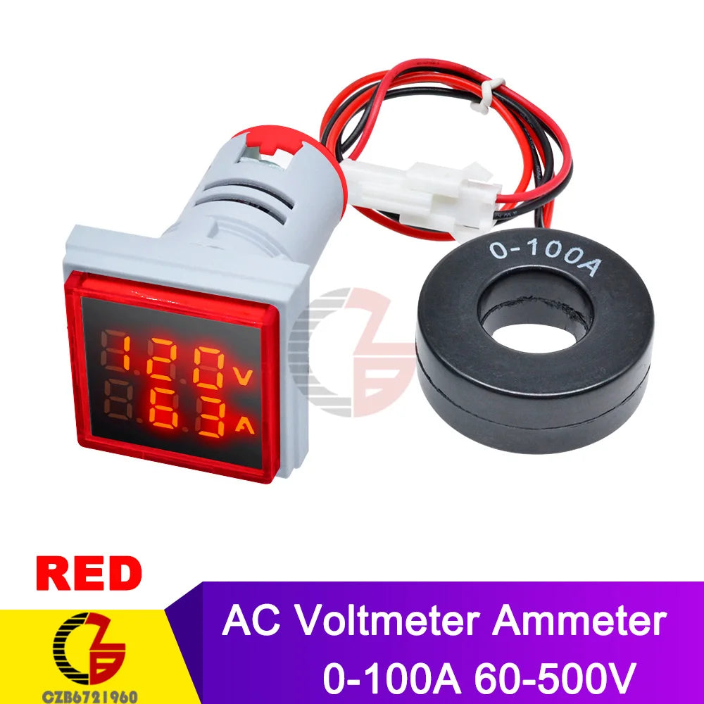 AC 0-100A 60-500V DC 6-100V Square/Round LED Digital Voltmeter Ammeter  Voltage Current Meter Volt Amp Tester Detector