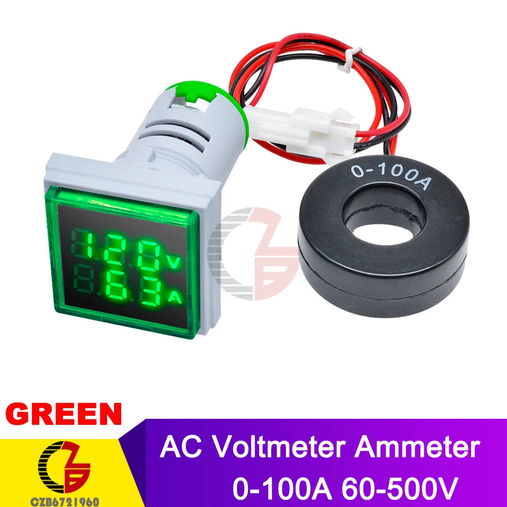 AC 0-100A 60-500V DC 6-100V Square/Round LED Digital Voltmeter Ammeter  Voltage Current Meter Volt Amp Tester Detector