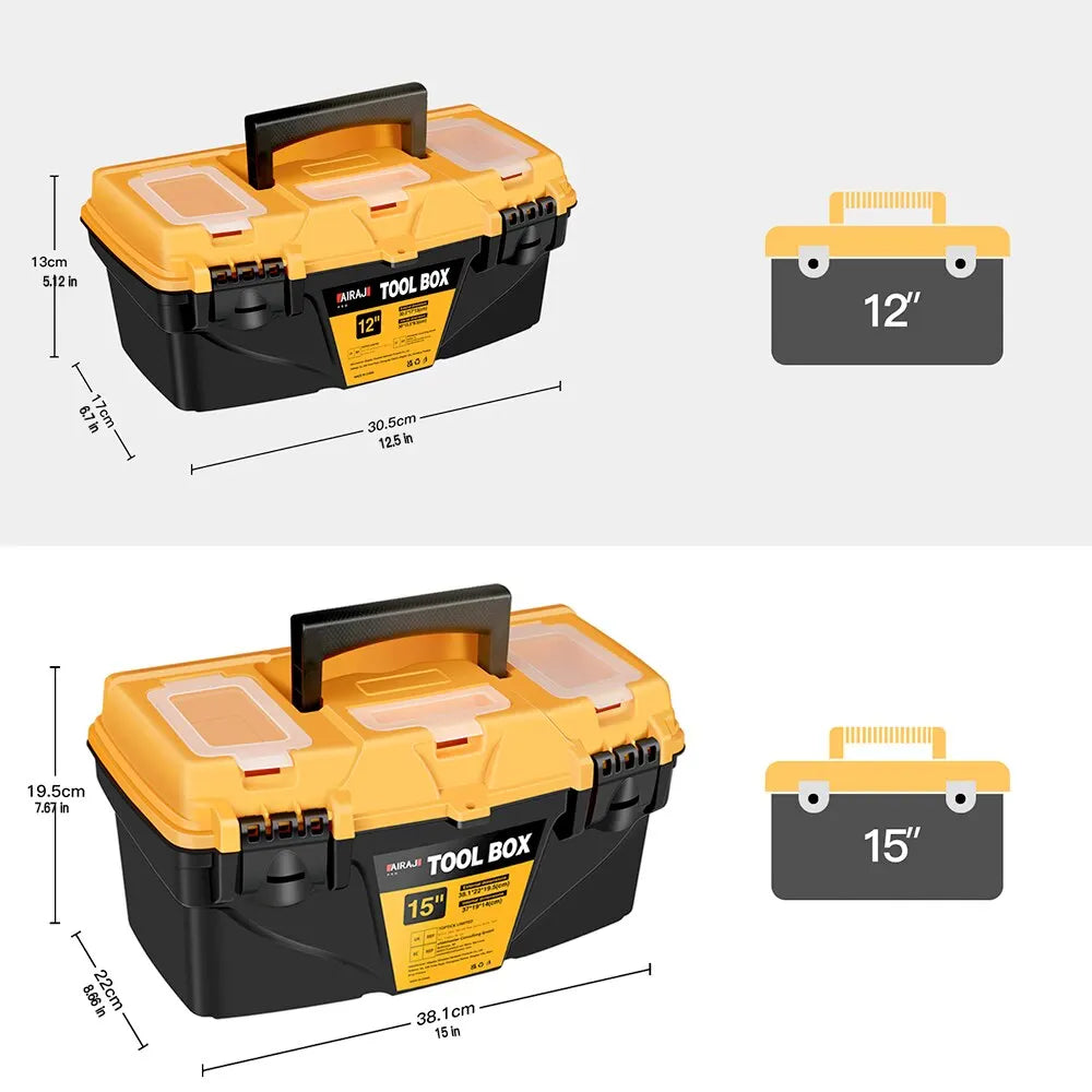 AIRAJ 12/15 Inch Hardware Toolbox, Plastic Thick Combination Suitcase Electrician Carpenter Electric Drill Storage Box Leedoar