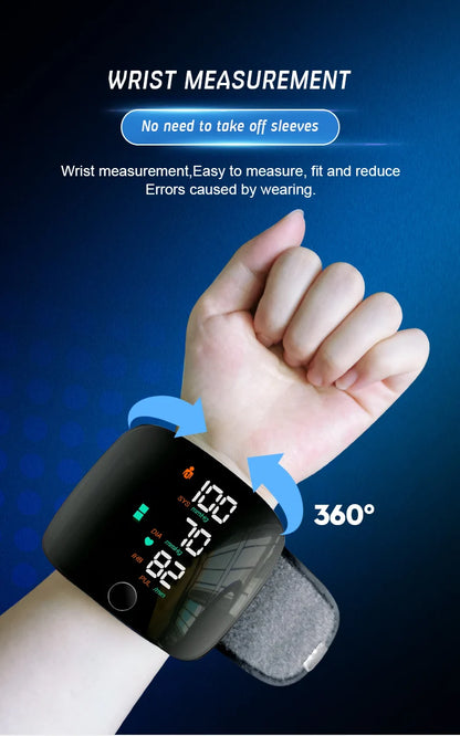 AJC Digital Recharge Wrist Blood Pressure Monitor Sphygmomanometer Tonometer Tensiometer Heart Rate Pulse Meter for home Leedoar