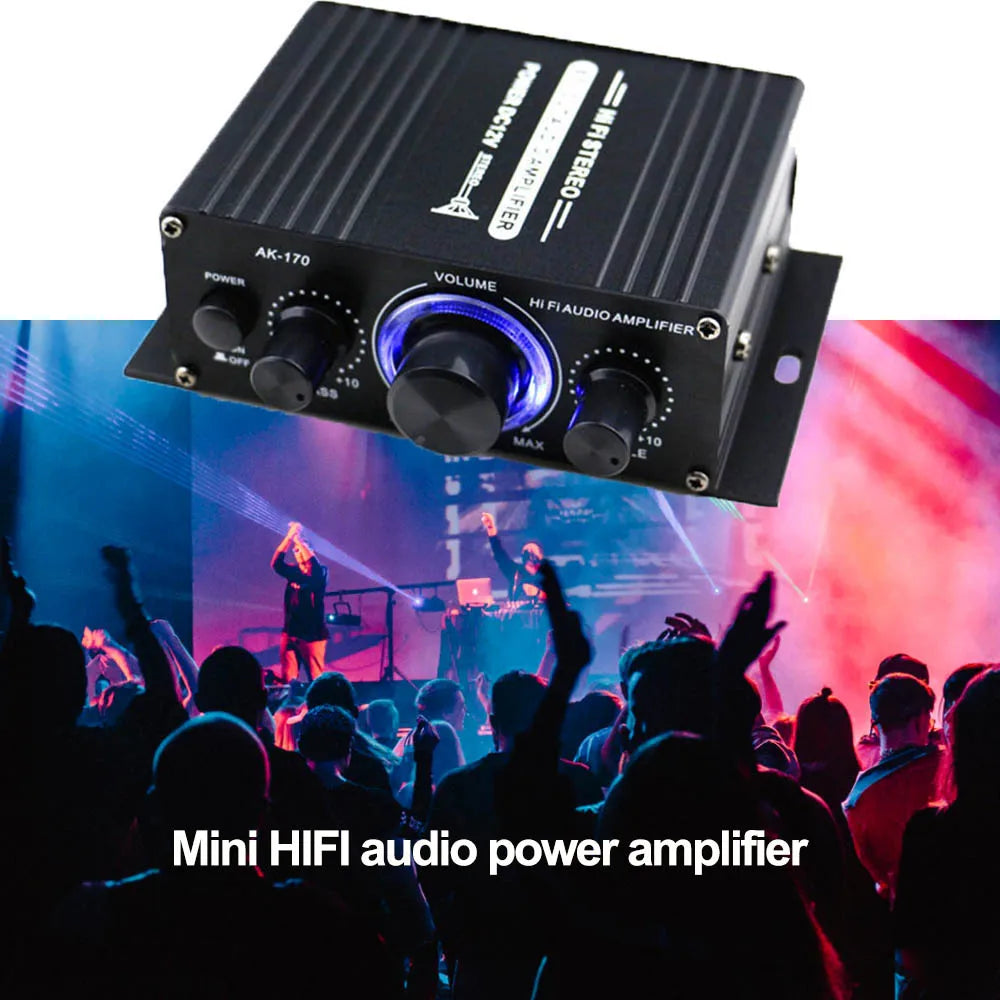 Amplificador de audio digital mini AK170 para automóvil, luz azul, estéreo, para cine en casa, club, fiesta, música, 200 W x2 