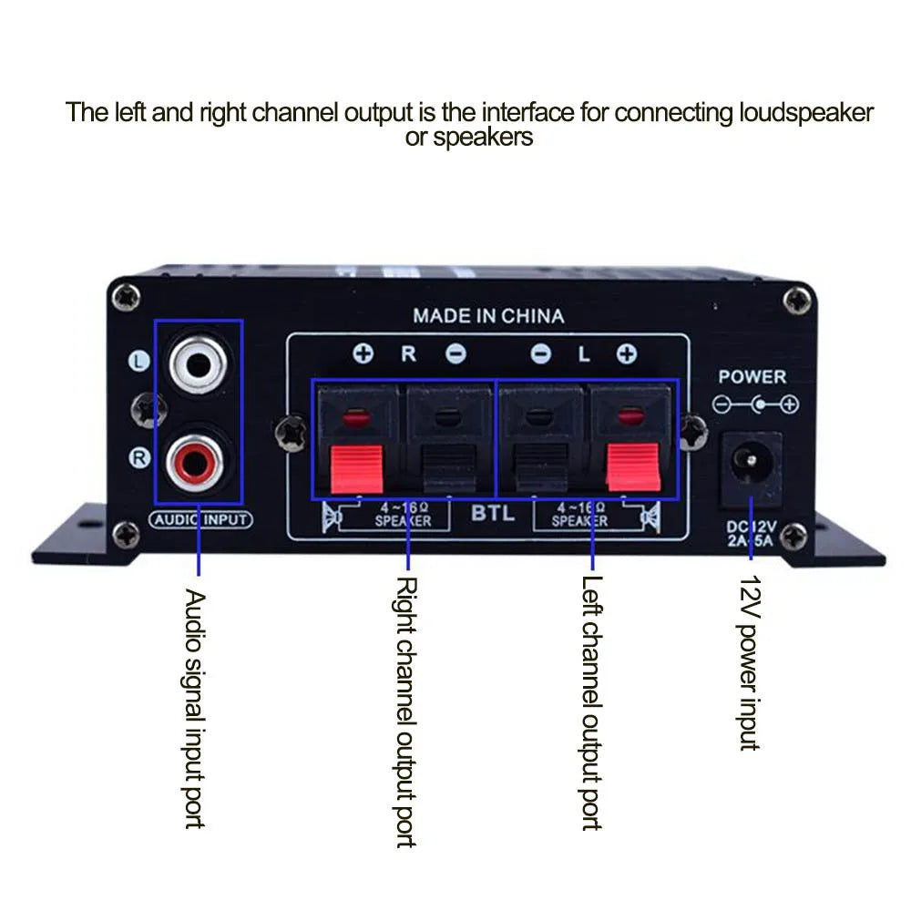 Amplificador de audio digital mini AK170 para automóvil, luz azul, estéreo, para cine en casa, club, fiesta, música, 200 W x2 