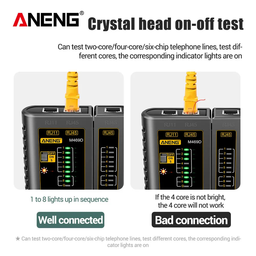 ANENG M469D Cable lan tester Network Cable Tester RJ45 RJ11 RJ12 CAT5 UTP LAN Cable Tester Networking Tool Network Repair