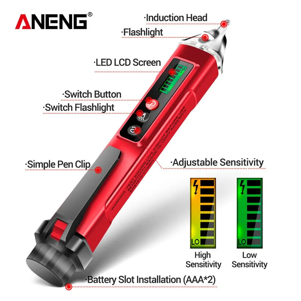 ANENG VC1010 Digital Smart AC/DC Voltage Detectors Non-Contact Tester Pen Meter 12-1000V Current Electric Sensor Test Pencil Leedoar