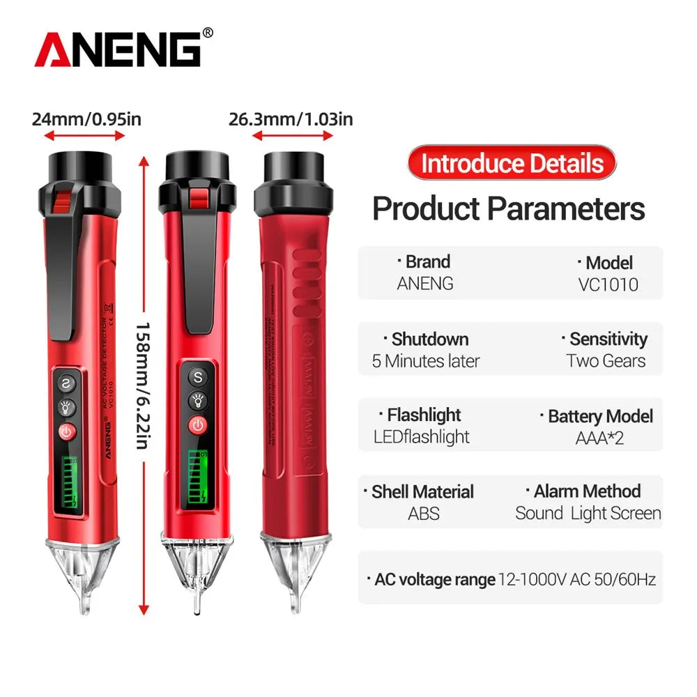 ANENG VC1010 Digital Smart AC/DC Voltage Detectors Non-Contact Tester Pen Meter 12-1000V Current Electric Sensor Test Pencil Leedoar