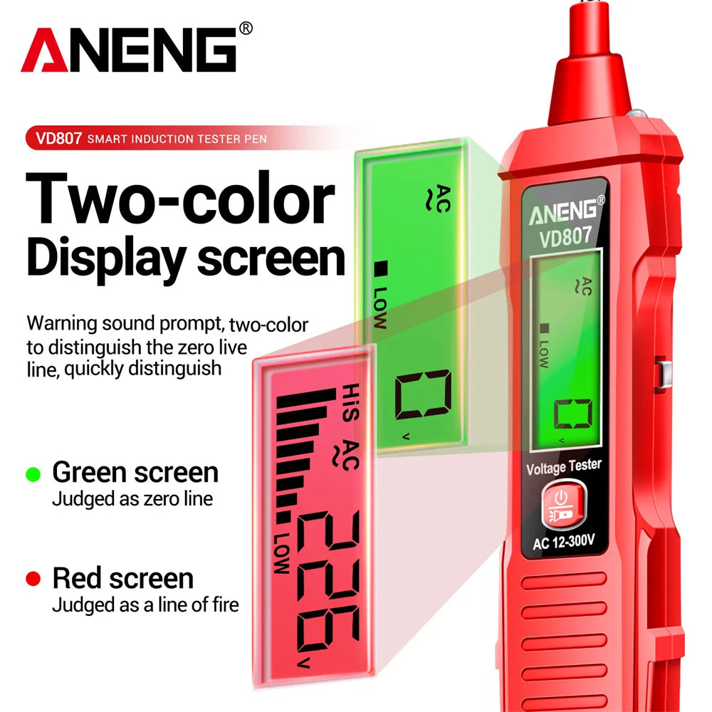 ANENG VD807 Smart Induction Tester Pen AC 12-300V Voltage Tester NCV Sensor Wire Detector 50/60Hz Professional Electrician Tool