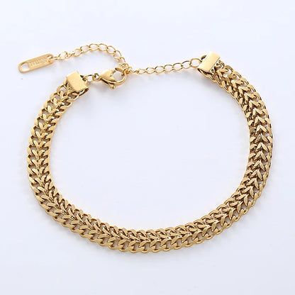 ANENJERY 316L Stainless Steel Double Spell Gold Color Thick Twist Chain Bracelet Female Ins Simple Design Jewelry Leedoar