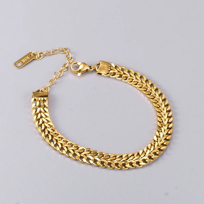 ANENJERY 316L Stainless Steel Double Spell Gold Color Thick Twist Chain Bracelet Female Ins Simple Design Jewelry Leedoar