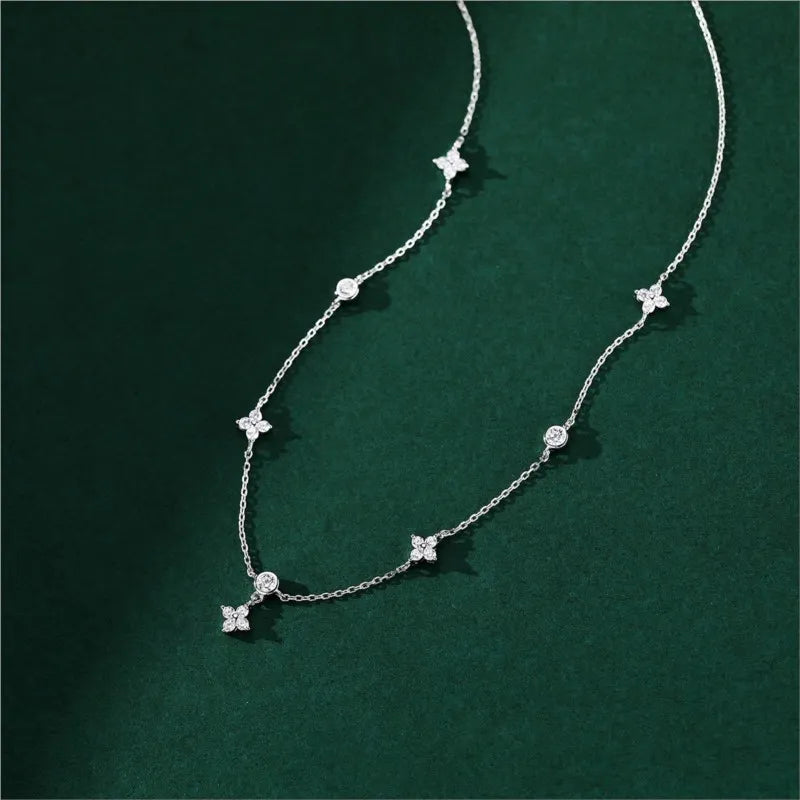 ANENJERY Inlaid Zircon Four-leaf Flower Chain Necklace for Women New Niche Light Luxury Hot Fashion collares choker Accessories Leedoar