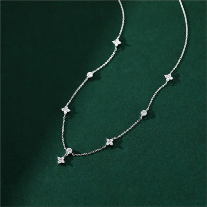 ANENJERY Inlaid Zircon Four-leaf Flower Chain Necklace for Women New Niche Light Luxury Hot Fashion collares choker Accessories Leedoar