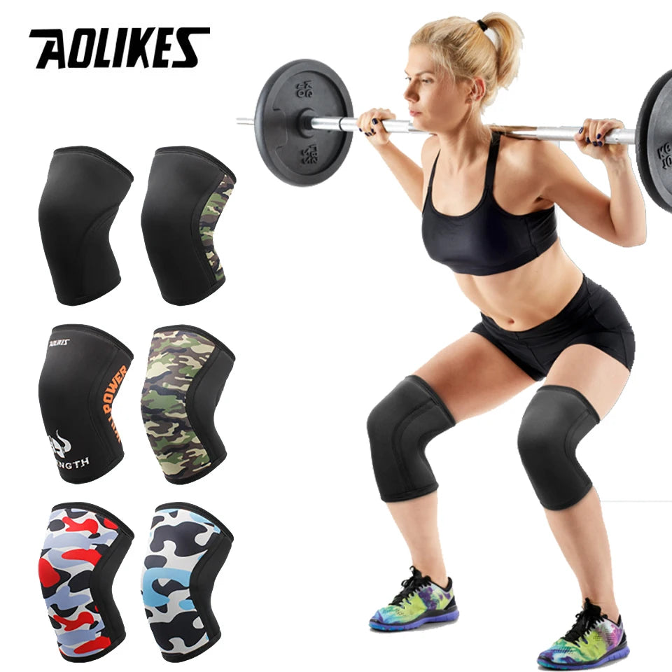 AOLIKES 1 par de rodilleras deportivas de neopreno de 7 mm, rodilleras de compresión para levantamiento de pesas, rodilleras de entrenamiento Crossfit con presión, soporte para mujeres y hombres 