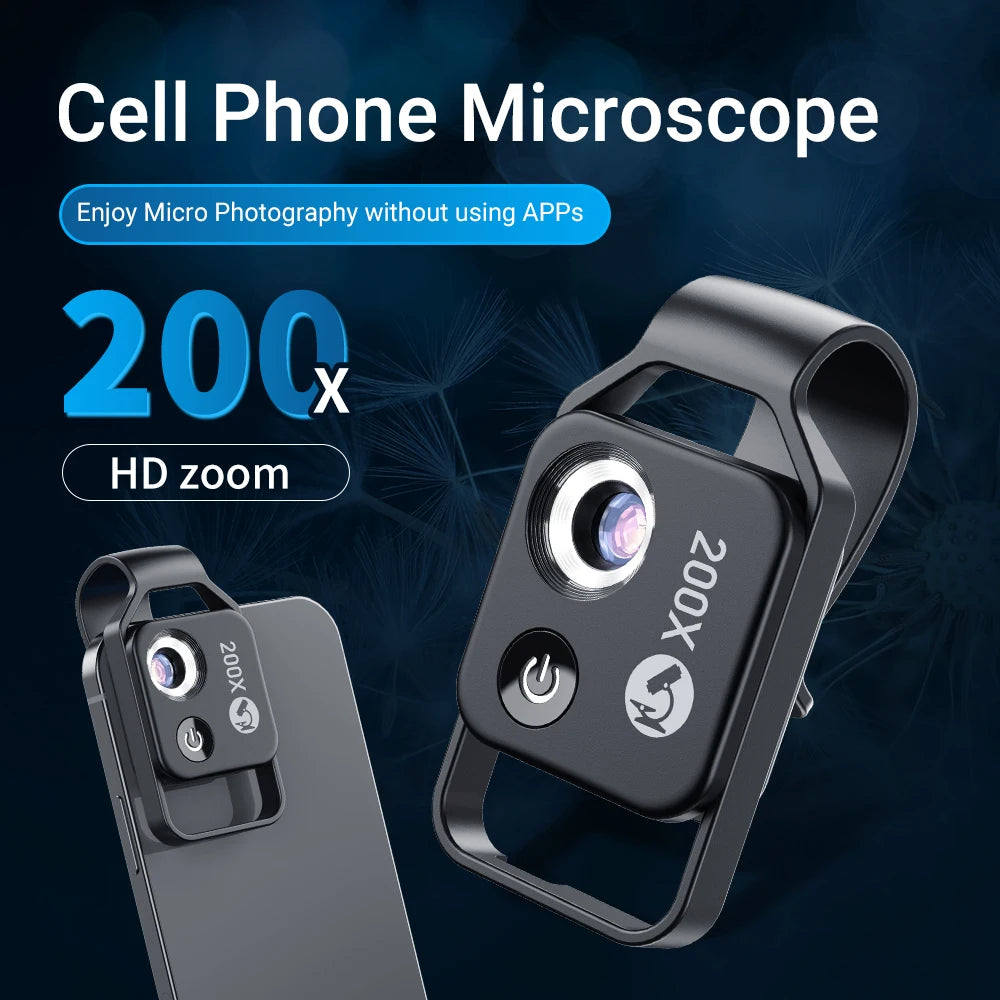 APEXEL Digital 200X Microscope Lens with CPL Mobile LED Guide Light Lamp Micro Pocket SuperMacro Lens for iPhone Samsung phones Leedoar