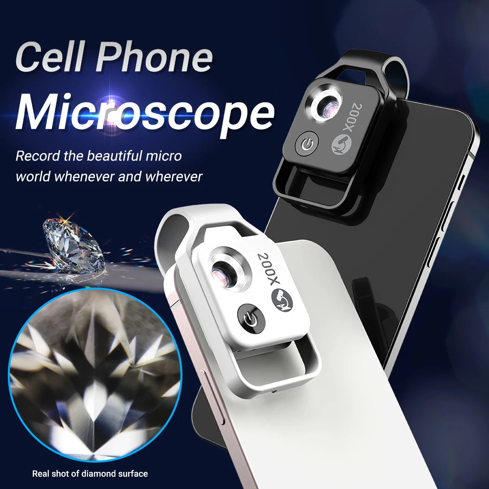 APEXEL Digital 200X Microscope Lens with CPL Mobile LED Guide Light Lamp Micro Pocket SuperMacro Lens for iPhone Samsung phones Leedoar