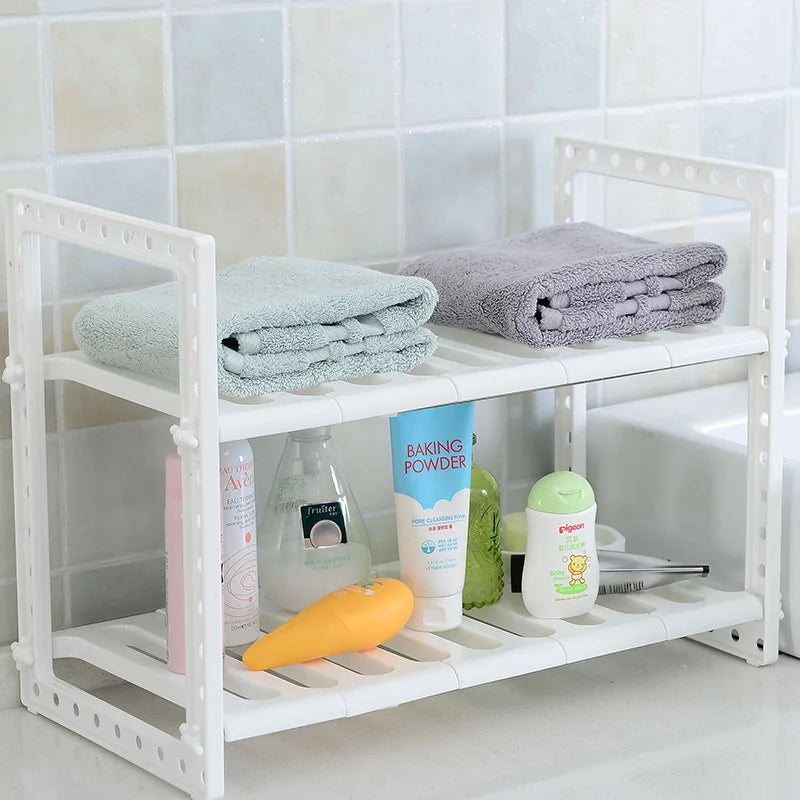 Adjustable 2-Tier Under Sink Organizer with Removable Panels for Bathroom Storage Leedoar