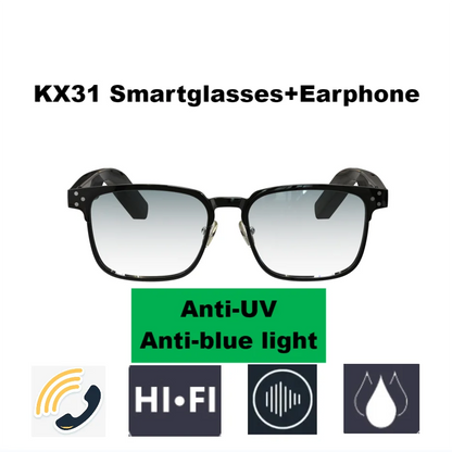 KX31 Smartglasses+Earphone HD Bluetooth Call Professional Noise Reduction 3D Surround HIFI Sound Quality IPX4 Waterproof Anti-UV Leedoar