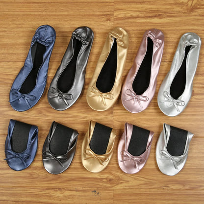 After Party Shoes Fashion Women Shoes Flats Portable Fold Up Bridal Prom Ballerinas Flat Shoes Roll Up Foldable Ballets