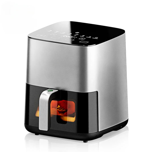 Air Fryer 5L, Forno elétrico, fritadeira, sem óleo, com controle de toque, cesto antiaderente e janela visível, tamanho família 